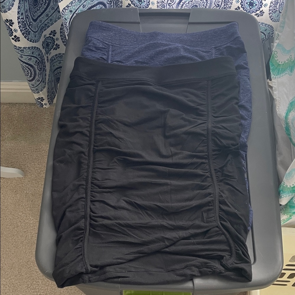 Athleta Ruched Black and Blue Pencil Skirt Set